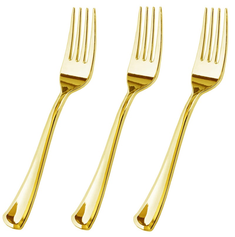50 Piece Gold Plastic Forks Set  Reusable  Recyclable  Gold Plastic Forks for Weddings Anniversaries Showers Parties  Elegant and Sturdy Utensils by JL Prime