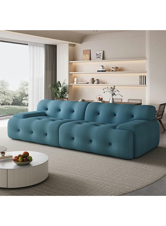 Comfynest Comfynest Cotton Blend Extra Long Modern Sofa With Recessed Arm In Solid Color 258 X 100 X 72 Cm Blue 