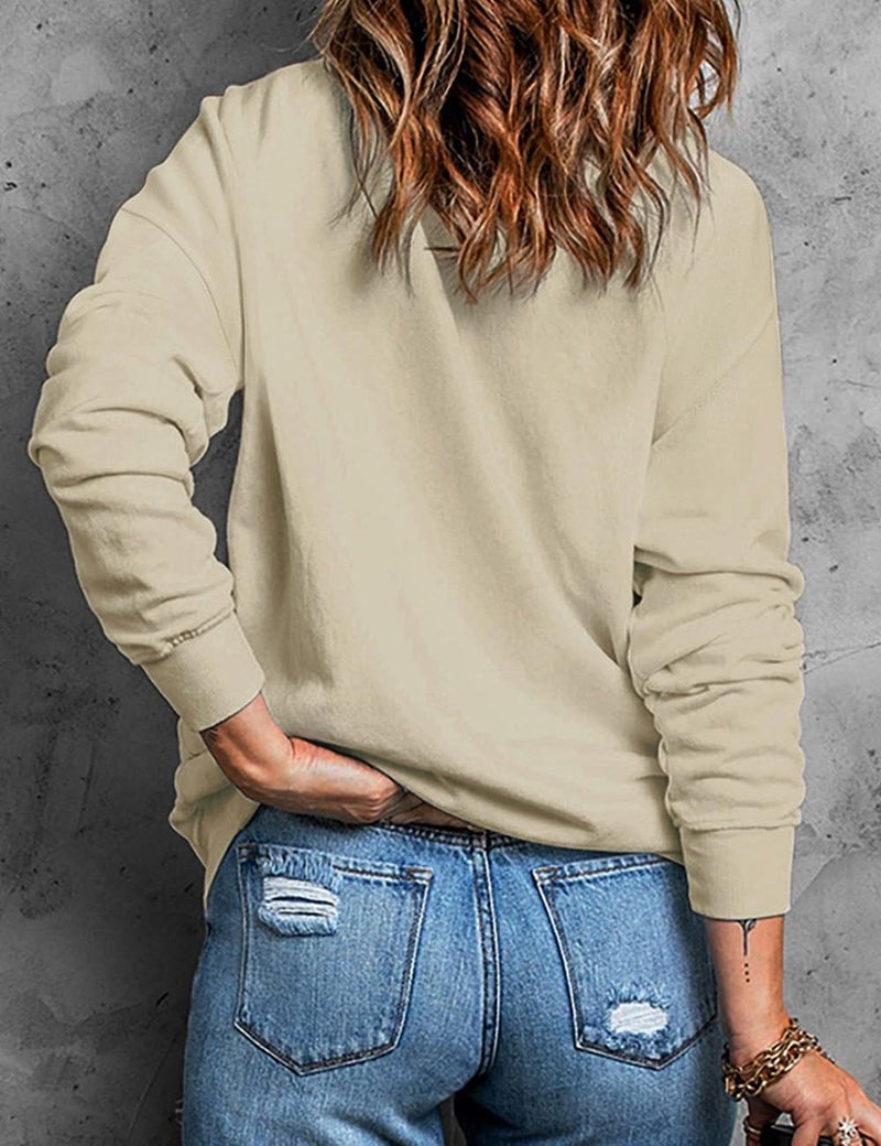 Ecosunny Women's Khaki Mardi Gras Sequin Embroidered Patch Sweatshirt Round Neck Long Sleeve Casual Print Holiday Tops - Image 4