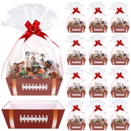 Kolewo4ever 36 Pieces 12 Pack Football Baskets for Gifts Empty Football Senior Night Baskets 8x10inch Gift Basket Kit for Gifts Empty to Fill for Sport Party Holiday Gift Packaging - Image 1
