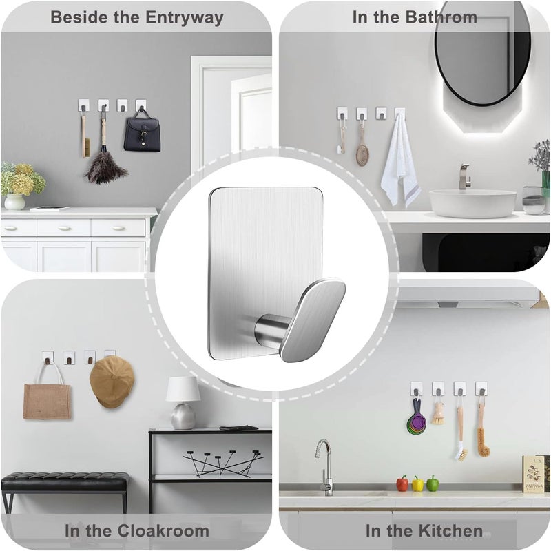 DELITON Adhesive Towel Hooks on Wall: Robe Hooks for Hanging Clothes Hats Stick on Bathroom/Kitchen SUS 304 Stainless Steel Silver - Image 5