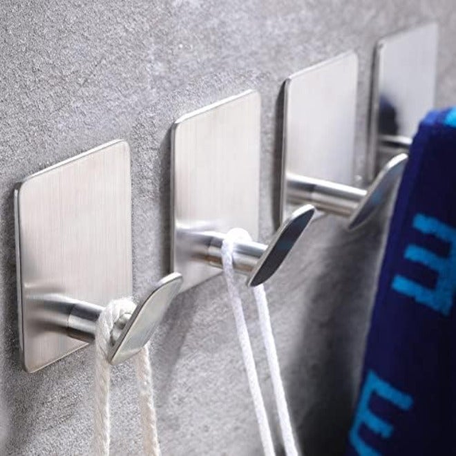 DELITON Adhesive Towel Hooks on Wall: Robe Hooks for Hanging Clothes Hats Stick on Bathroom/Kitchen SUS 304 Stainless Steel Silver - Image 1