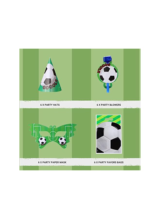 PROMASS Dinnerware Set with Disposable Plates Cup Popcorn Box Tablecloth Pennant Banner Sports Fanatic Soccer Party Tableware Kit for 10 Guests Included Party Favors Party Hats Blowers Horns - Image 4