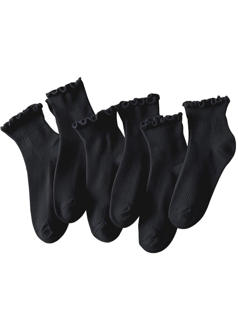 Deyvi 6 Pairs of Ruffle Socks Women, Cute Ruffle Ankle Socks