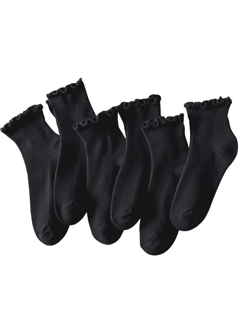 DEYVI 6 Pairs of Ruffle Socks Women, Cute Ruffle Ankle Socks - Image 1