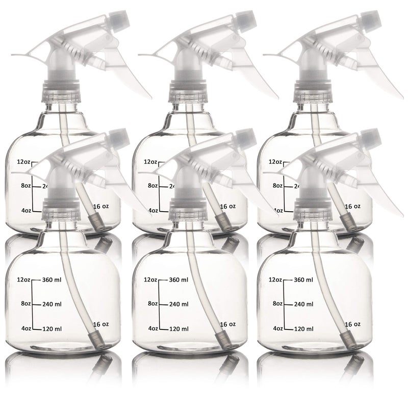 Youngever 6 Pack 16 Ounce Empty Plastic Spray Bottles Spray Bottles for Hair and Cleaning Solutions White