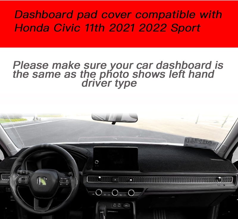 PGTOPONE Custom Fit Dashboard Cover for Honda 11th Civic 2021 2022 Coupe - Black Rim - Image 4