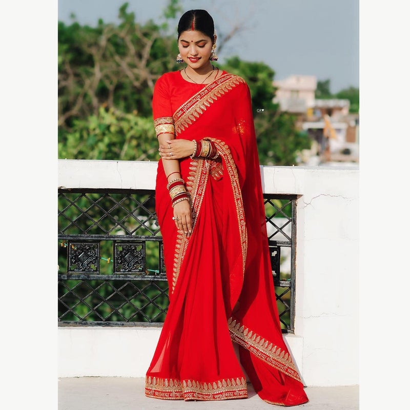 Sidhidata Textile Women's Lace Bordered Georgette Saree with Unstitched Blouse Piece - Perfect for Festivals and Weddings - Image 4