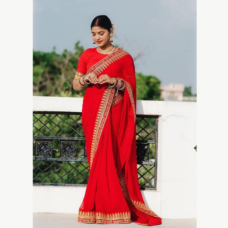 Sidhidata Textile Women's Lace Bordered Georgette Saree with Unstitched Blouse Piece - Perfect for Festivals and Weddings - Image 3