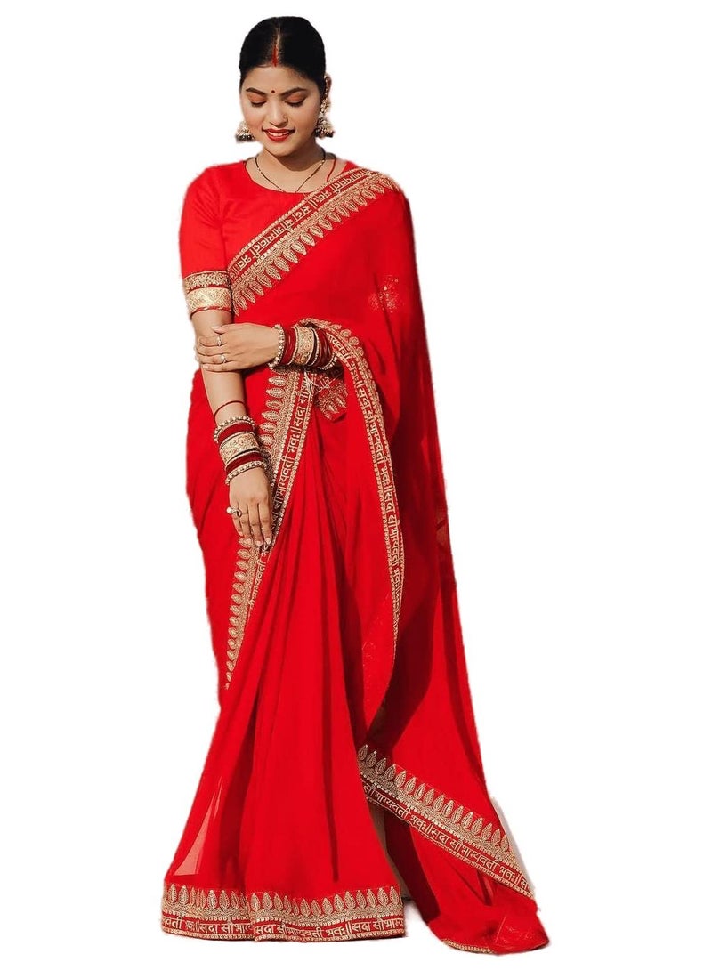 Sidhidata Textile Women's Lace Bordered Georgette Saree with Unstitched Blouse Piece - Perfect for Festivals and Weddings - Image 1