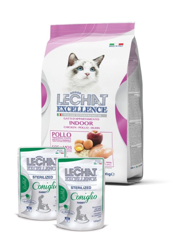 LeChat Excellence by Monge | Premium Sterilised Cat Dry & Wet Food with Rabbit Bundle – Daily Balanced & Complete Nutrition with High-Quality Protein & Natural Ingredients
