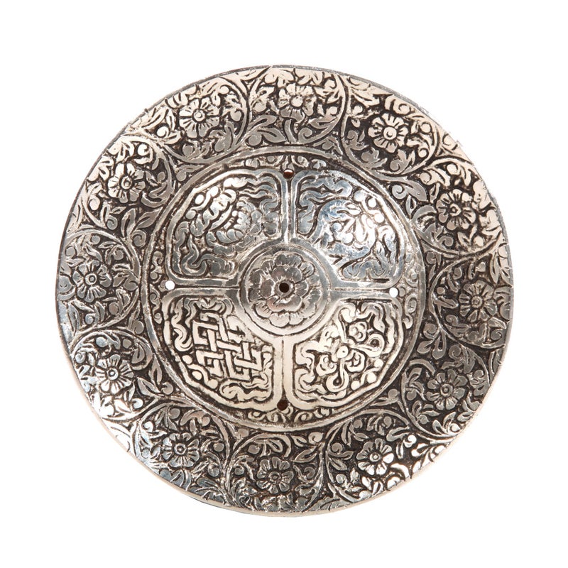 Hosley Round Aluminum Incense Sticks Burner Holder 4.50 Inch Diameter Tibetian Style Aluminum Incense Holder Ideal Gift for Aromatherapy Zen Spa Vastu Reiki Chakra Candle Garden Settings O6 - Image 1