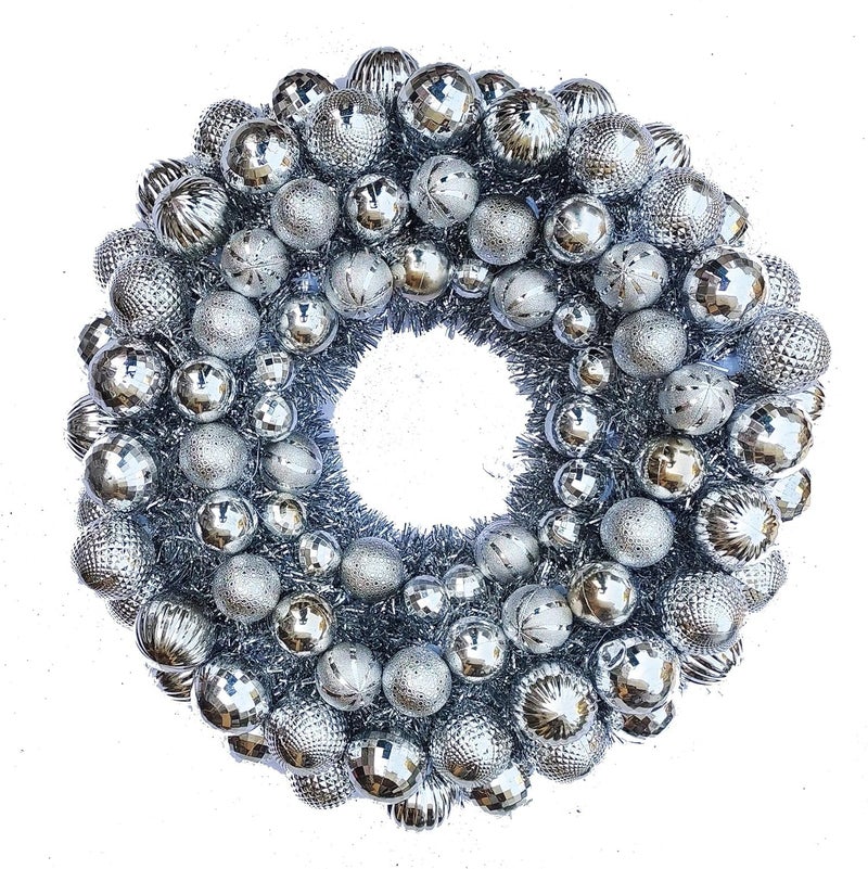 Partunay Partunay Extra Large Big Size Silver Balls Wreath Xmas Christmas Front Door Wall Decoration Christmas Wreath Christmas Decoration Item  - Image 1