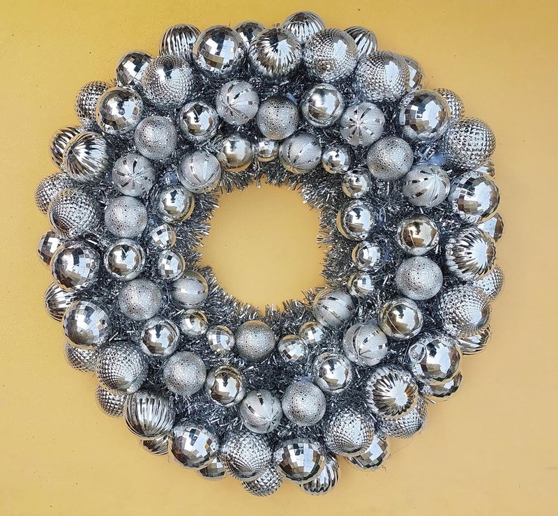 Partunay Partunay Extra Large Big Size Silver Balls Wreath Xmas Christmas Front Door Wall Decoration Christmas Wreath Christmas Decoration Item  - Image 2
