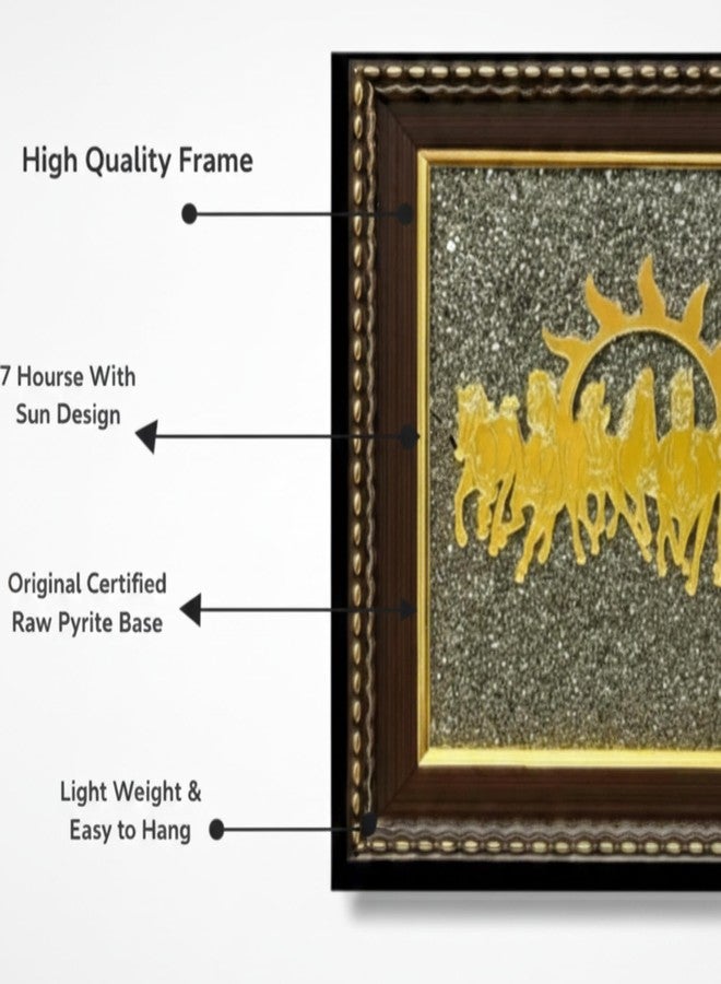 Orgonite Shop 7 Horses Wall Decor on Raw Pyrite Frame - Seven Horses with Sun for Money Success, Protection & Chakra Healing - Wooden Photo Frame Vastu & Feng Shui for Home & Office, 7 Inch - Image 4