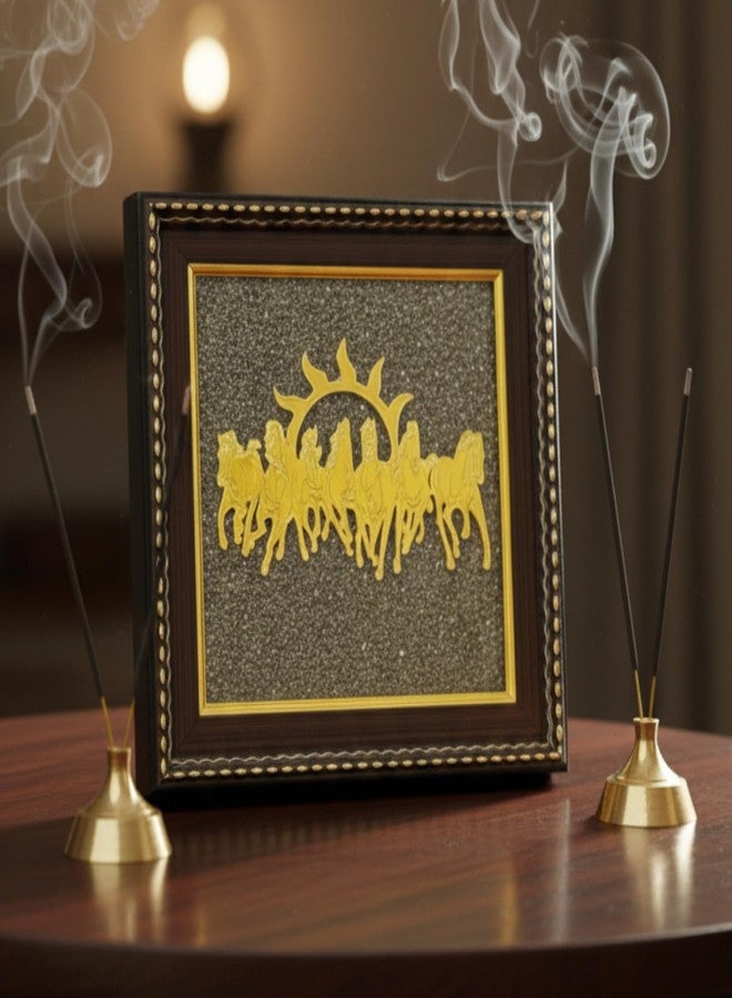 Orgonite Shop 7 Horses Wall Decor on Raw Pyrite Frame - Seven Horses with Sun for Money Success, Protection & Chakra Healing - Wooden Photo Frame Vastu & Feng Shui for Home & Office, 7 Inch - Image 5