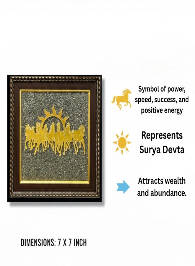 Orgonite Shop 7 Horses Wall Decor on Raw Pyrite Frame - Seven Horses with Sun for Money Success, Protection & Chakra Healing - Wooden Photo Frame Vastu & Feng Shui for Home & Office, 7 Inch - Image 3