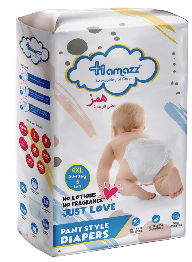 Hamazz Pants Baby Diapers 4XL (20-40 Kg), Extra Absorb, Soft & Comfortable, Upto 12 Hours Protection, Unisex, 5 Count, 4X-Large Size Diaper Pants for Toddlers & Big Kids