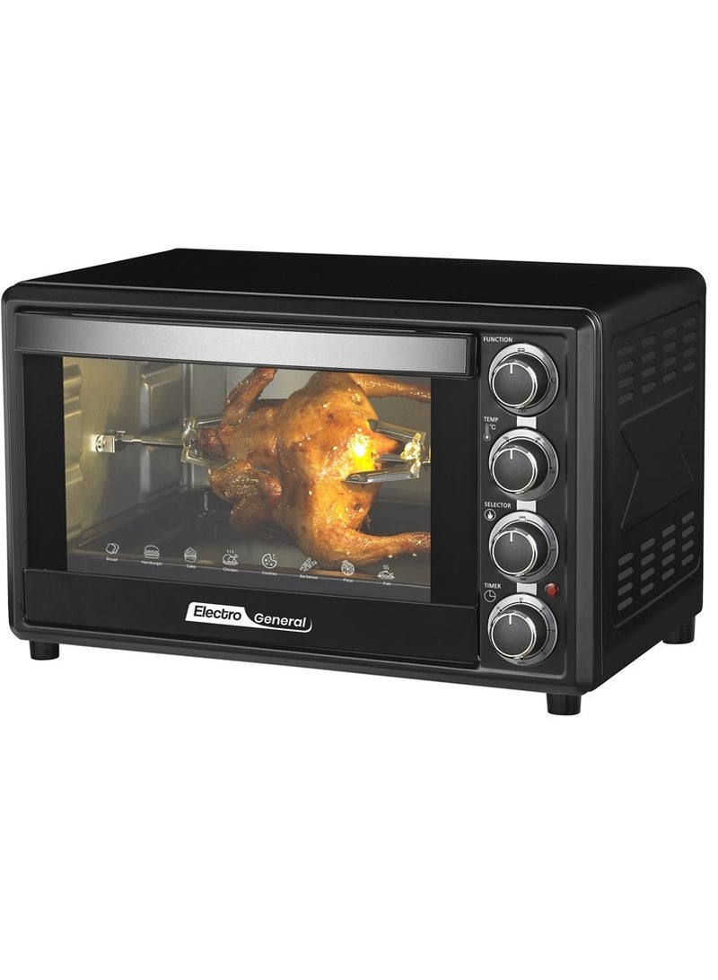 الكترو جنرال فرن كهربائي 30 لتر، 1600 وات، وظيفة الشواء، درجة حرارة قابلة للتعديل (100-230 درجة مئوية)، مؤقت 60 دقيقة مع جرس تنبية، باب زجاجي مزدوج، عناصر تسخين متينة من الفولاذ المقاوم للصدأ، اضاءة داخلية - 30 لتر وأداء قوي مع 1600 وات SVN-30RML أسود - Image 2