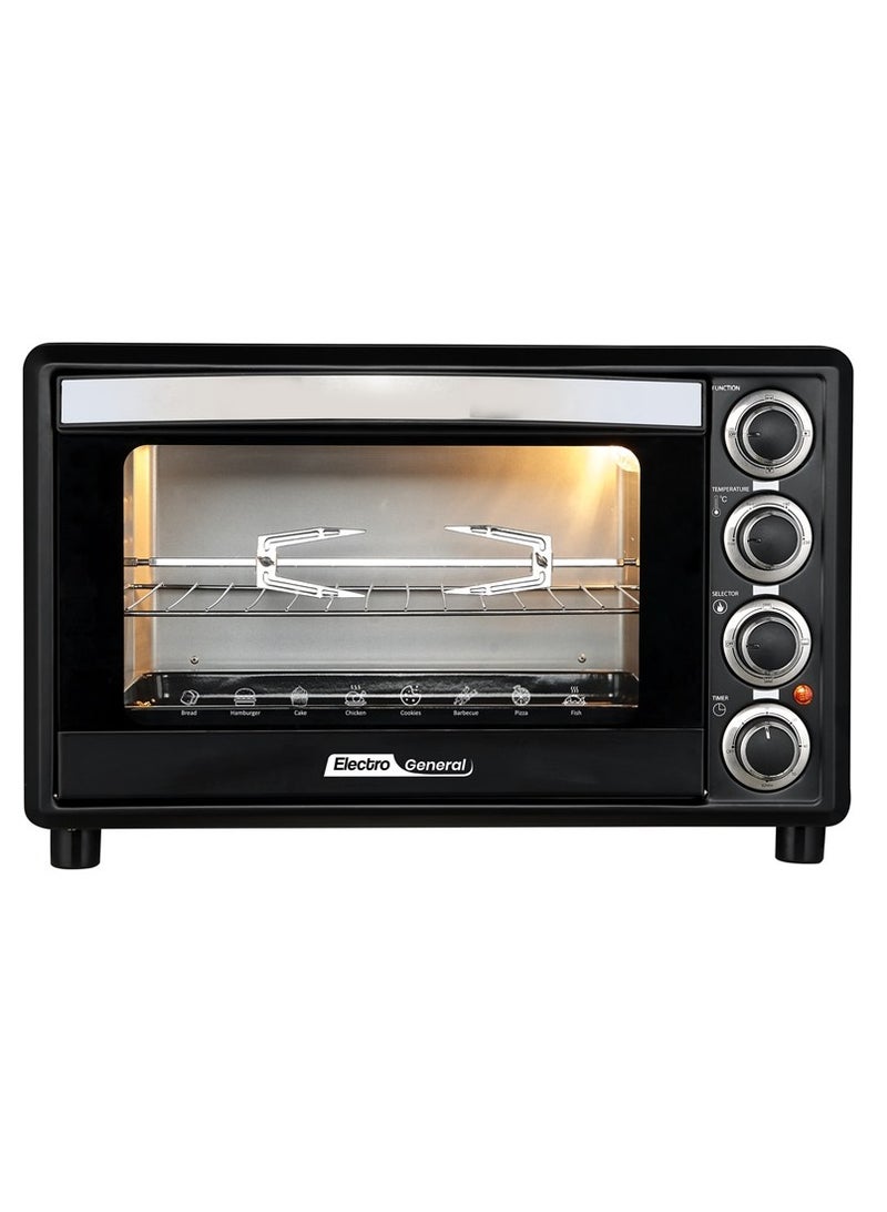الكترو جنرال فرن كهربائي 30 لتر، 1600 وات، وظيفة الشواء، درجة حرارة قابلة للتعديل (100-230 درجة مئوية)، مؤقت 60 دقيقة مع جرس تنبية، باب زجاجي مزدوج، عناصر تسخين متينة من الفولاذ المقاوم للصدأ، اضاءة داخلية - 30 لتر وأداء قوي مع 1600 وات SVN-30RML أسود - Image 3