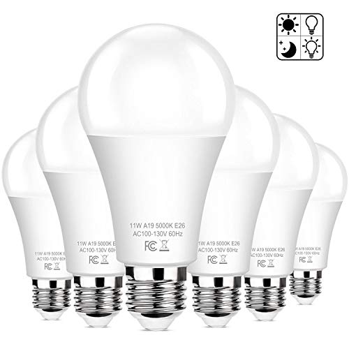 Brightever 6-Pack Dusk to Dawn LED Light Bulbs, A19 11W(100Watt Equivalent), E26 Basic Automatic On/Off, 1200LM, Daylight White 5000K Smart Sensor Lights, Outdoor for Porch Garage Yard Patio Garden - Image 3