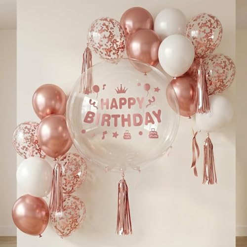 Wanna Party Pack of 22 White Rose Gold Metallic and Confetti Balloons with Big Bobo Balloon Combo for Wedding Balloons - Birthday, Baby Shower, Bridal Shower, Anniversary Balloons - Image 3