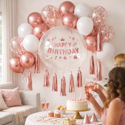 Wanna Party Pack of 22 White Rose Gold Metallic and Confetti Balloons with Big Bobo Balloon Combo for Wedding Balloons - Birthday, Baby Shower, Bridal Shower, Anniversary Balloons - Image 4