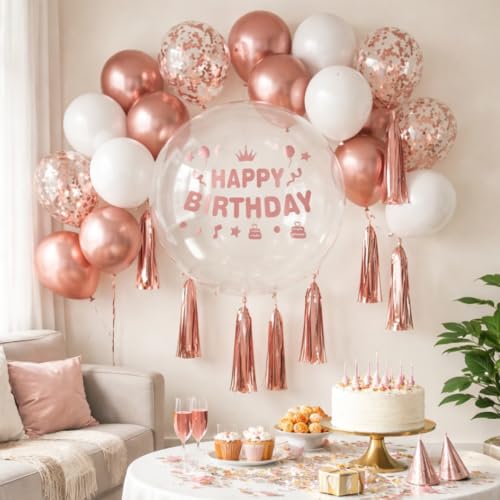 Wanna Party Pack of 22 White Rose Gold Metallic and Confetti Balloons with Big Bobo Balloon Combo for Wedding Balloons - Birthday, Baby Shower, Bridal Shower, Anniversary Balloons - Image 2