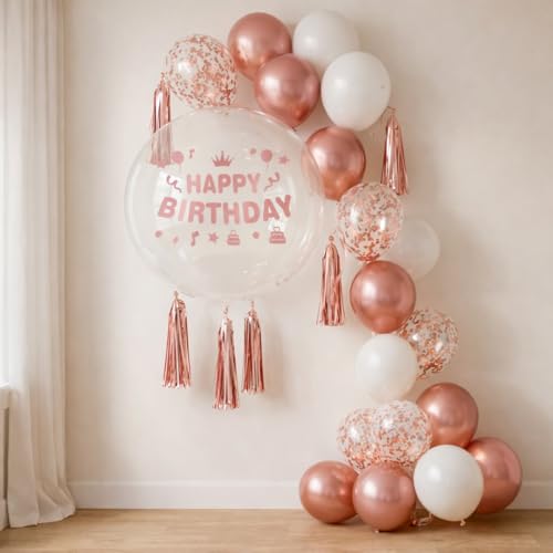 Wanna Party Pack of 22 White Rose Gold Metallic and Confetti Balloons with Big Bobo Balloon Combo for Wedding Balloons - Birthday, Baby Shower, Bridal Shower, Anniversary Balloons - Image 5