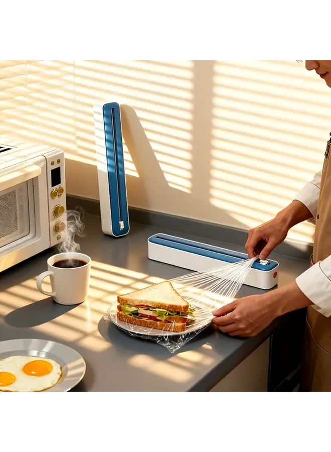 Magnetic 2 In 1 Kitchen Wrap Dispenser And Cutter With Sliding Blade Black - Image 1