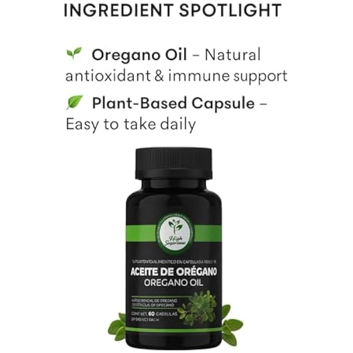 HIGH SUPREME Oregano Oil Capsules – 60 Capsules (500 mg Each) – Essential Oil of Oregano – Antioxidant & Immune Support – Natural Plant-Based Supplement – Non-GMO - Image 3