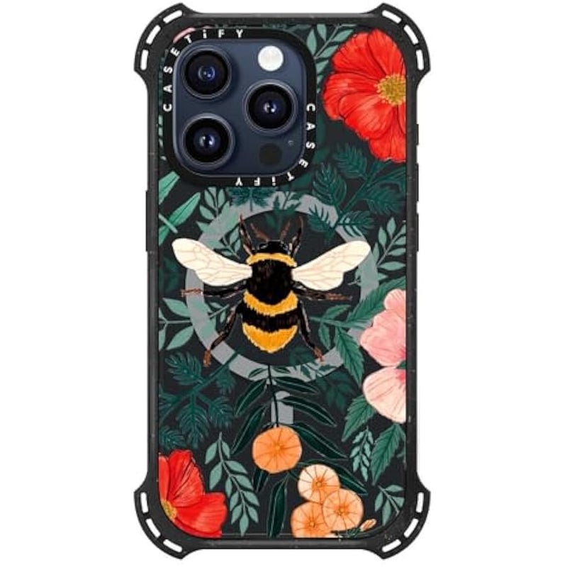 Casetify Bounce iPhone 15 Pro Case 【6X Military Grade Drop Tested / 21.3ft Drop Protection/Compatible with Magsafe】 - Bee in The Flowers - Triple Black - Image 2