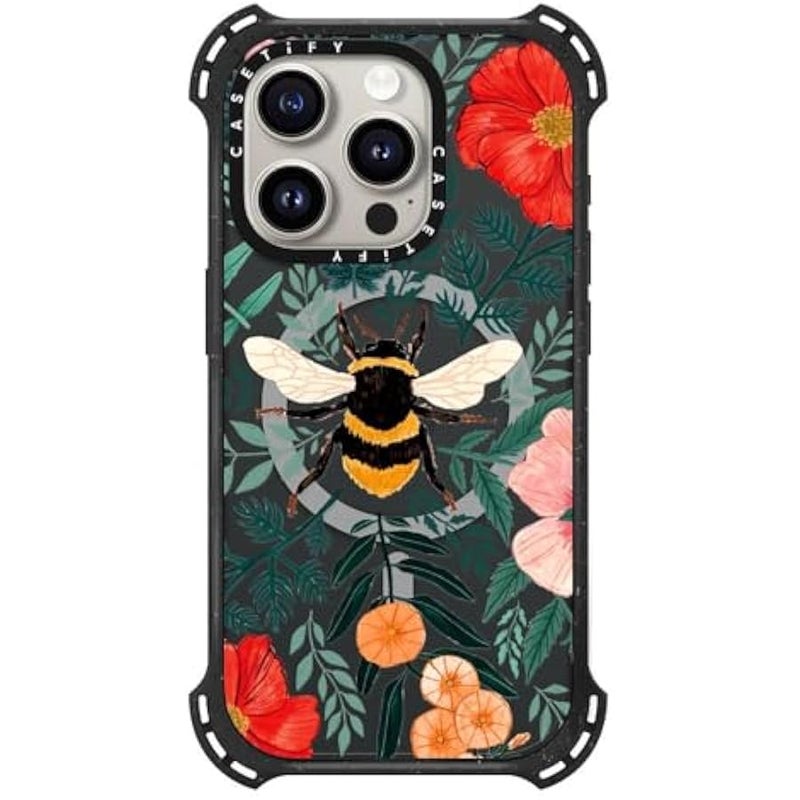 Casetify Bounce iPhone 15 Pro Case 【6X Military Grade Drop Tested / 21.3ft Drop Protection/Compatible with Magsafe】 - Bee in The Flowers - Triple Black - Image 1
