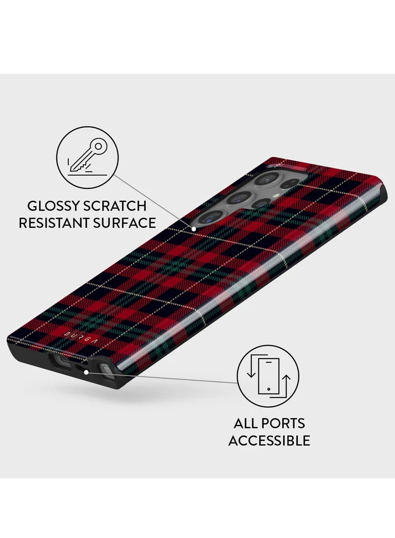 BURGA Luxury Styled Samsung Galaxy S24 Ultra Phone Case Compatible with Double Layer Silicone Protective Case Sweater Weather, plaid pattern