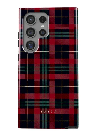 BURGA Luxury Styled Samsung Galaxy S24 Ultra Phone Case Compatible with Double Layer Silicone Protective Case Sweater Weather, plaid pattern