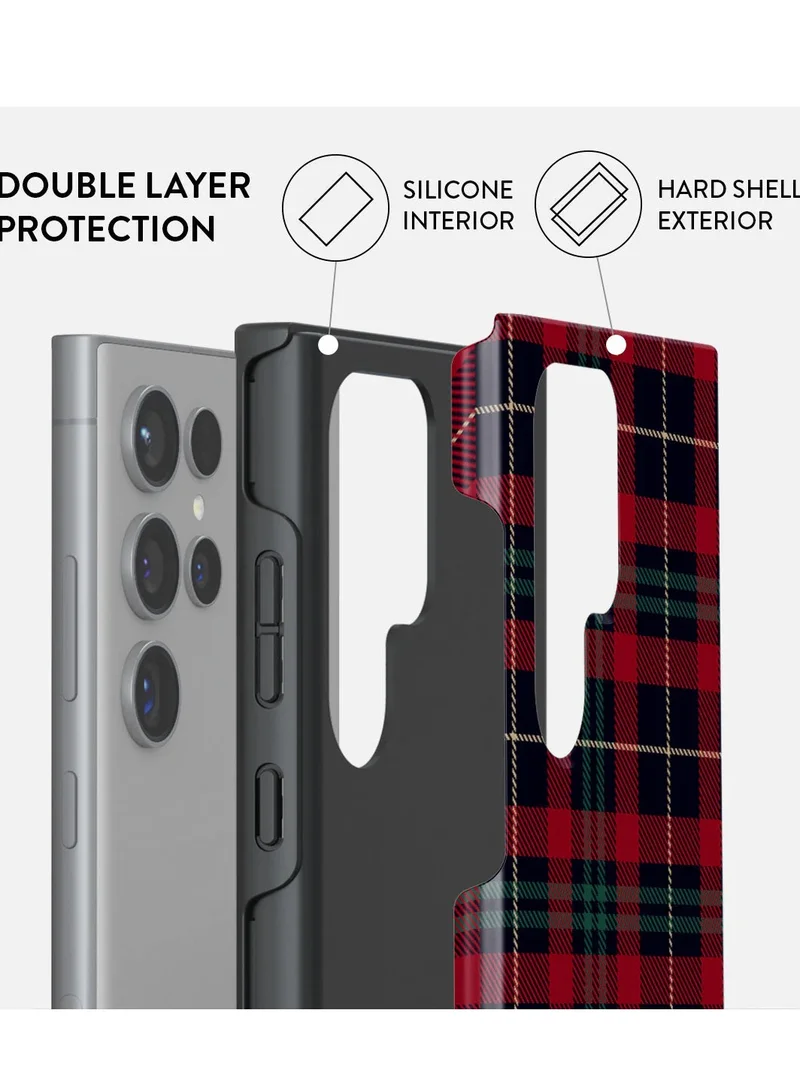 BURGA Luxury Styled Samsung Galaxy S24 Ultra Phone Case Compatible with Double Layer Silicone Protective Case Sweater Weather, plaid pattern