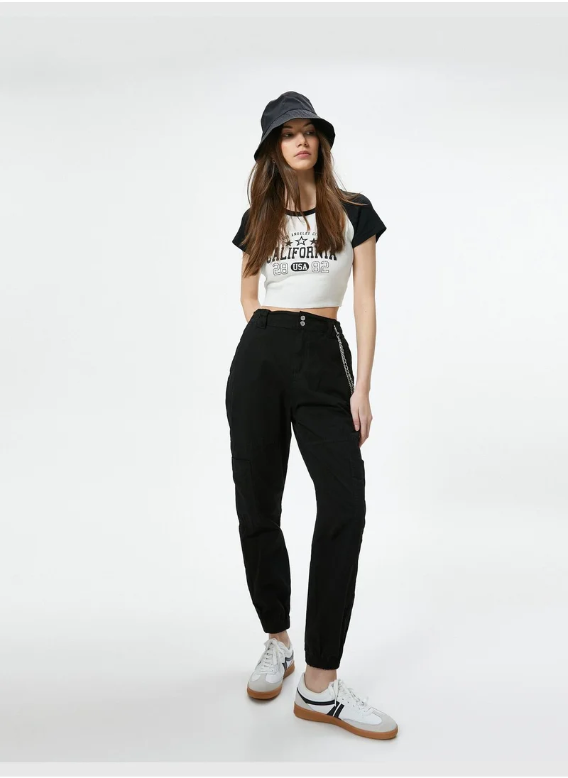 كوتون Cargo Jogger Trousers Chain Detail High Rise Cotton