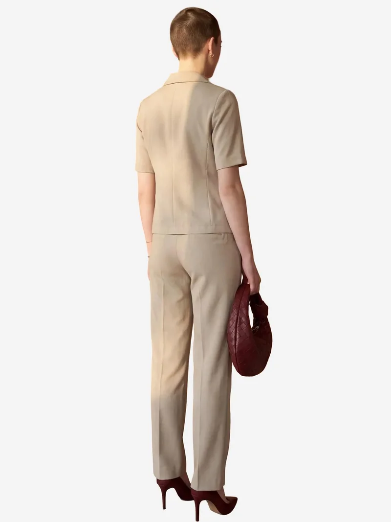 MY FASHION Beige Natural MY FASHION Buttoned Short Sleeve Jacket & PantsTwo-Piece Set for Women | Best Price UAE