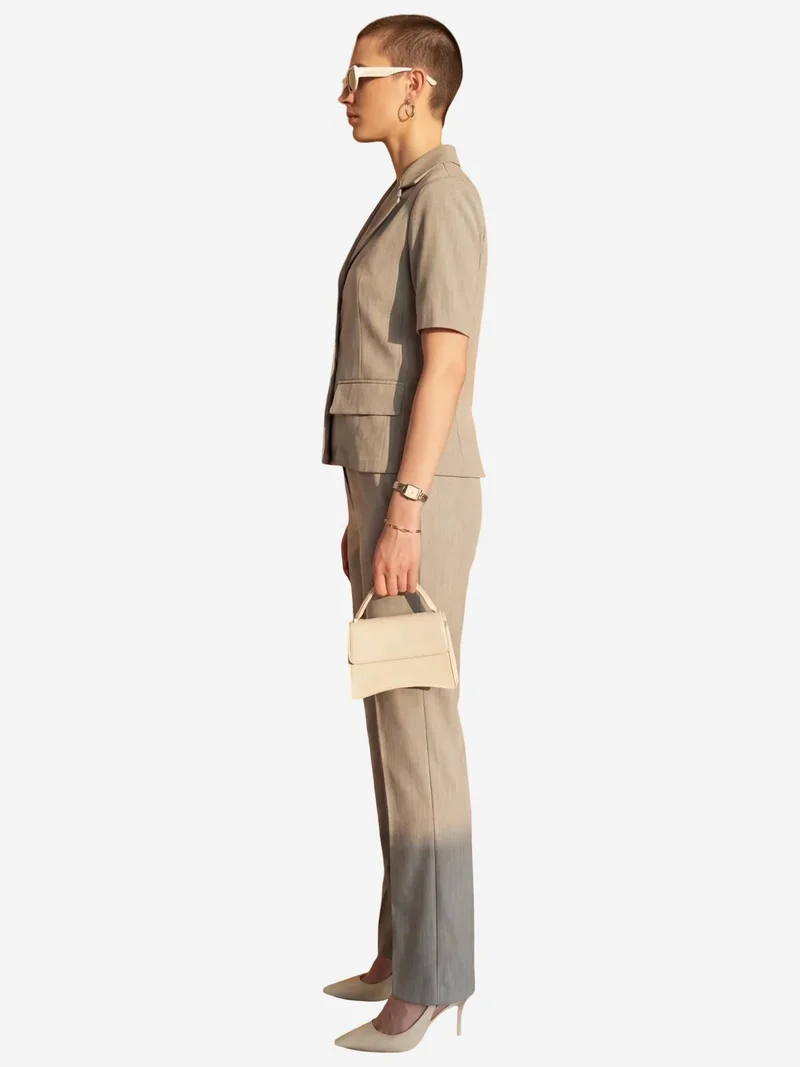 MY FASHION Beige Natural MY FASHION Buttoned Short Sleeve Jacket & PantsTwo-Piece Set for Women | Best Price UAE
