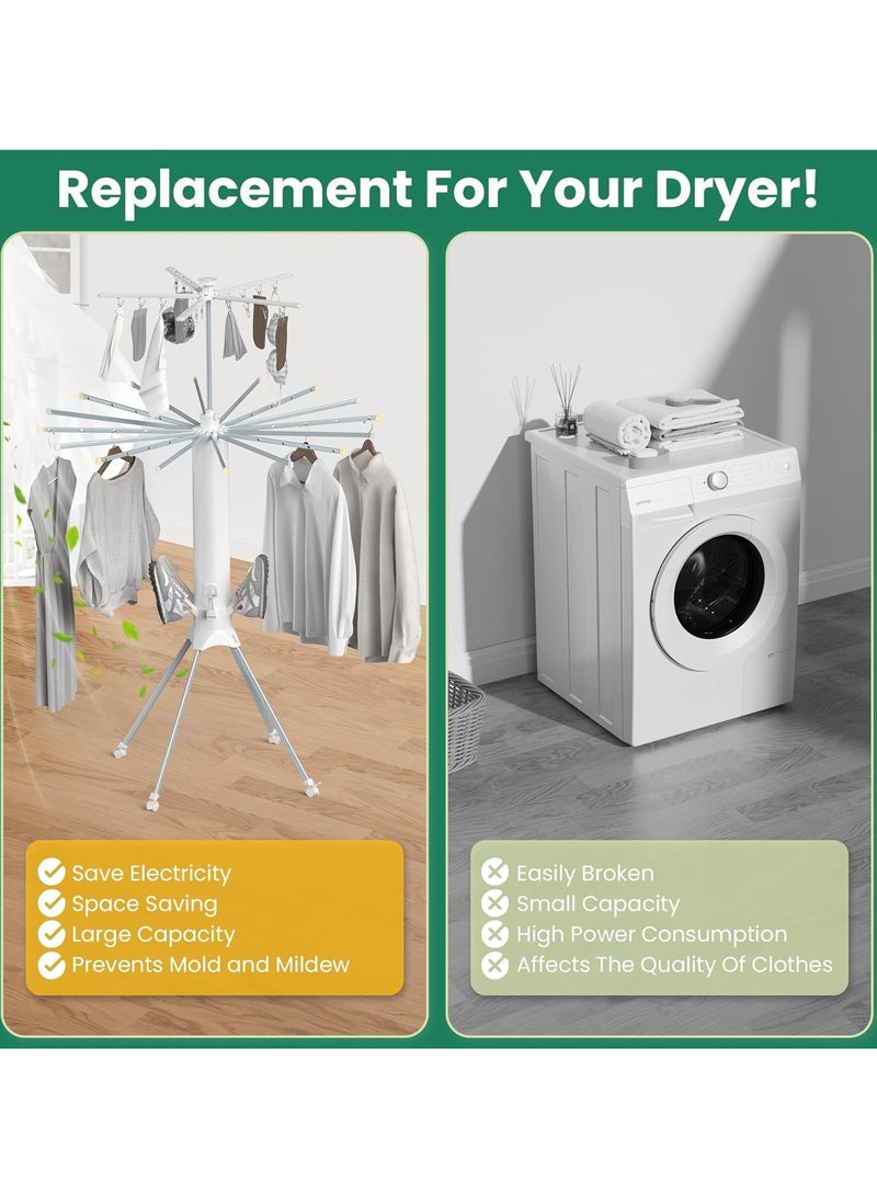 BlueFire Heavy Duty Tripod Clothes Drying Rack – 16 Drying Rods, 110 lbs Capacity – Foldable, Space-Saving Indoor & Outdoor Laundry Rack – Stainless Steel, 3D Ventilated Design for Quilts, Coats, Bedding – No Assembly, Portable for Balcony, Bedroom, Travel - Image 5