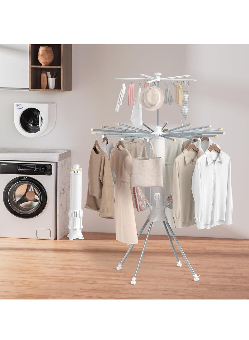 BlueFire Heavy Duty Tripod Clothes Drying Rack – 16 Drying Rods, 110 lbs Capacity – Foldable, Space-Saving Indoor & Outdoor Laundry Rack – Stainless Steel, 3D Ventilated Design for Quilts, Coats, Bedding – No Assembly, Portable for Balcony, Bedroom, Travel - Image 2