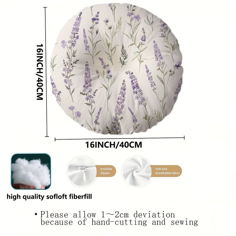 Lavender Round Seat Pillow 16x16 Inch Microfiber Sofa Bed Decor Machine Washable - Image 3