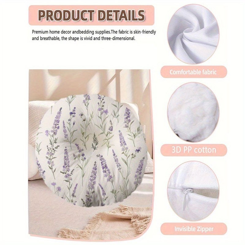 Lavender Round Seat Pillow 16x16 Inch Microfiber Sofa Bed Decor Machine Washable - Image 2