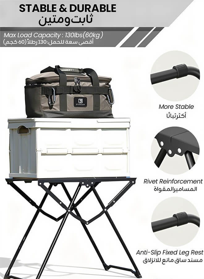 إسكدنيا طاولة تخييم قابلة للطي مع حامل مصباح – طاولة تخييم خارجية محمولة مزودة بحقيبة حمل، بهيكل فولاذي كربوني قوي التحمل، مثالية للنزهات وحفلات الشواء والشاطئ والمشي والسفر (أسود) - Image 2
