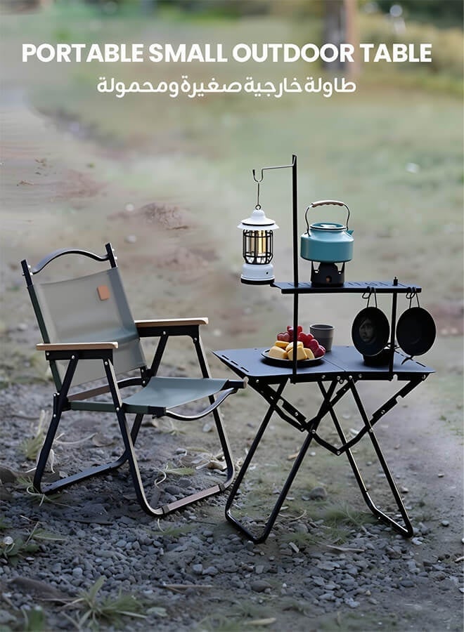 إسكدنيا طاولة تخييم قابلة للطي مع حامل مصباح – طاولة تخييم خارجية محمولة مزودة بحقيبة حمل، بهيكل فولاذي كربوني قوي التحمل، مثالية للنزهات وحفلات الشواء والشاطئ والمشي والسفر (أسود) - Image 5