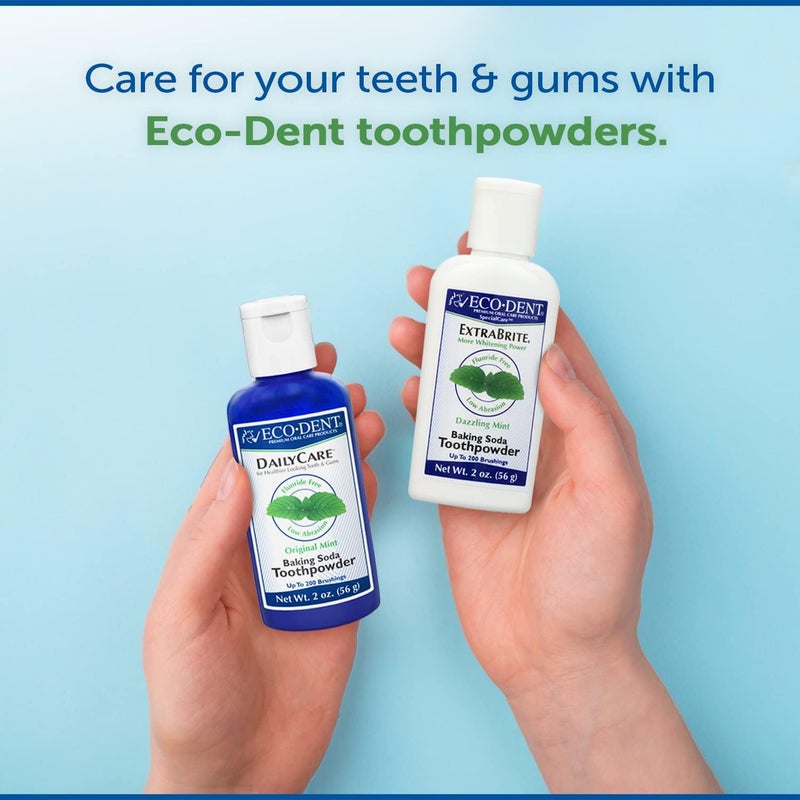 ECO-DENT DailyCare Baking Soda Toothpowder, Original Mint Flavor, 6 Pack of 2 oz Bottles - Image 4