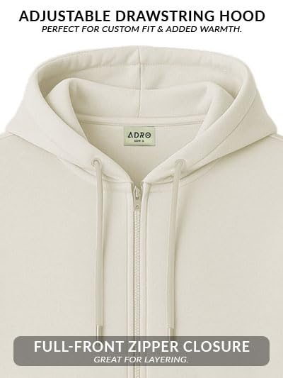 ADRO Men's Cotton Neck Hooded Sweatshirt (ZHH-24-PLN-WS_White Sand - Image 5