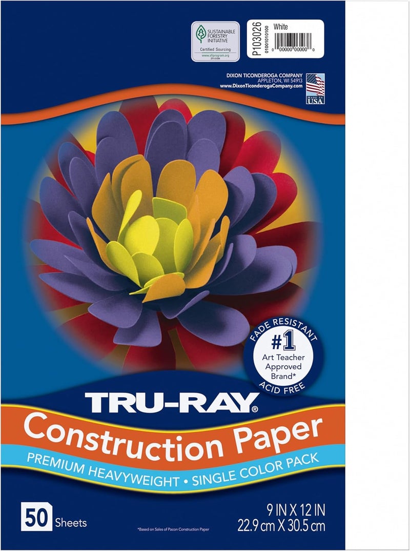 TRU-RAY ® Construction Paper, 50% Recycled, 9" x 12", White, Pack Of 50 - Image 1