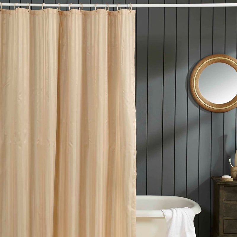Obsessions Obsessions Polyester Water Repellent Striped Shower Curtain with 12 Hooks L 200 x W 180cm_Beige  - Image 1