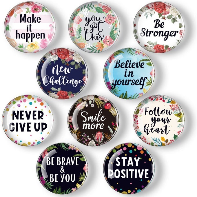 10 PIECES INSPIRATIONAL ROUND FRIDGE MAGNETIC MOTIVATIONAL GLASS REFRIGERATOR MAGNETS LOCKER DECORATIVE QUOTE KITCHEN MAGNETS AFFIRMATION DECOR ACCESSORIESCHARMING PATTERN